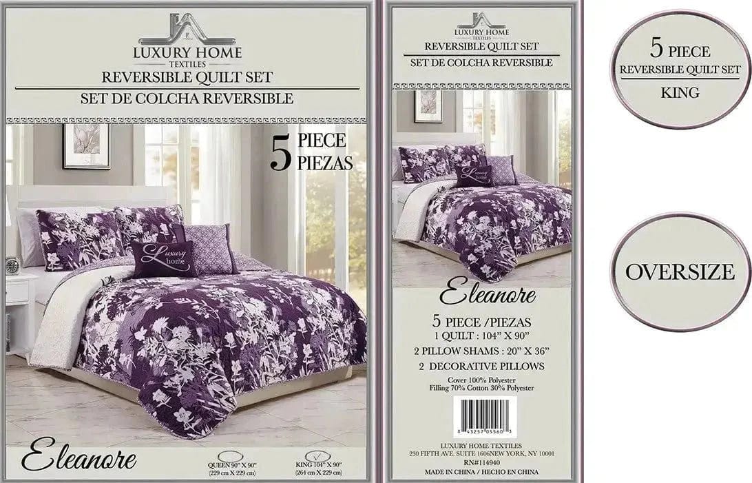 Linen World Full/Queen / Eleanore 5 PC Reversible Oversized Quilt Set