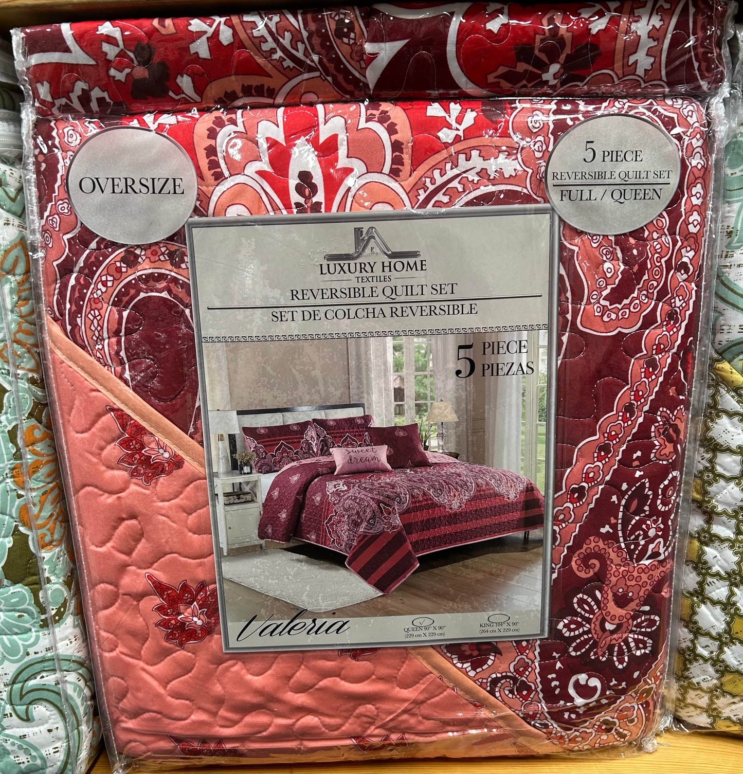 Linen World Full/Queen / Valeria 5 PC Reversible Oversized Quilt Set