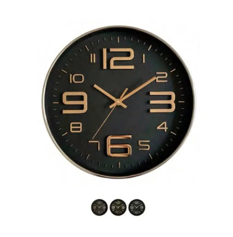 Linen World Gold 12" ROUND ELECTROPLATED CLOCK IN BLACK FACE