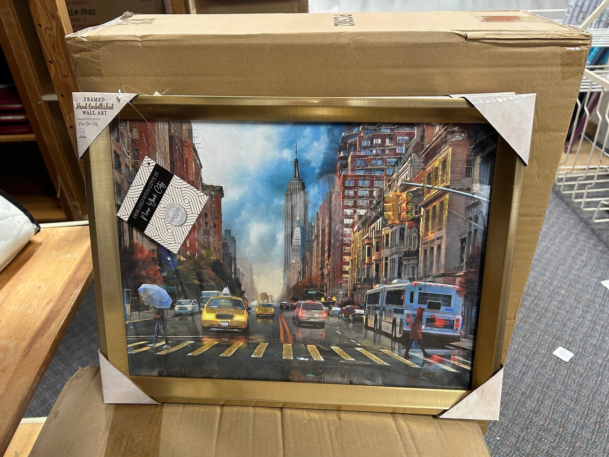 Linen World Gold / City Bus Framed Foil Art City Scene