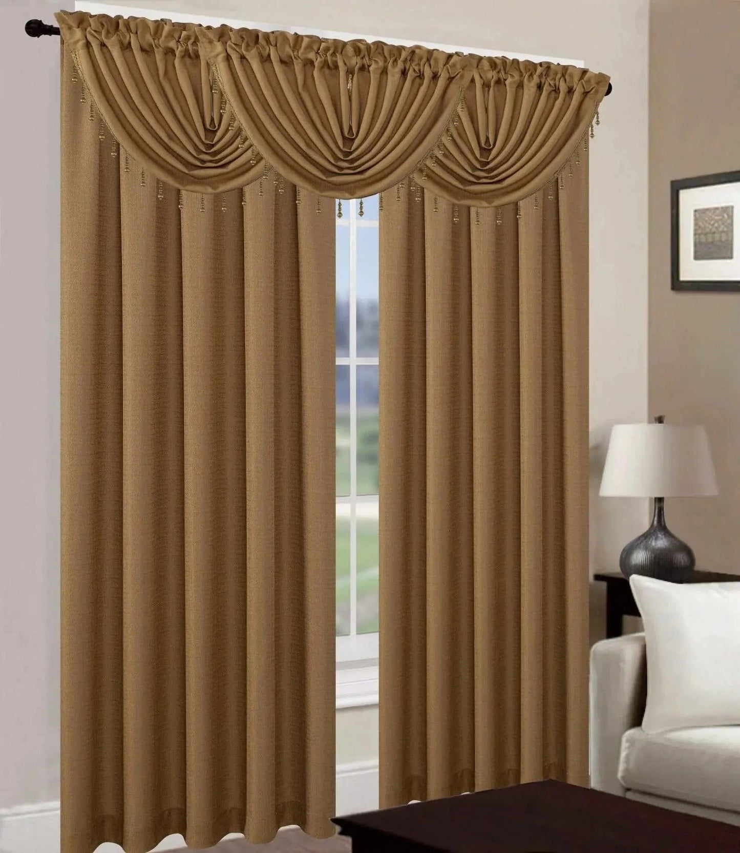 Linen World Gold “Leah” Rod Pocket Jacquard Window Curtain Panel