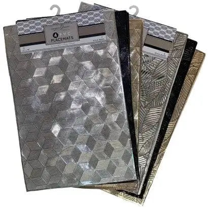 Linen World GOLD / SQUARES BEAUTIFUL 4 PACK METALLIC PLACEMATS