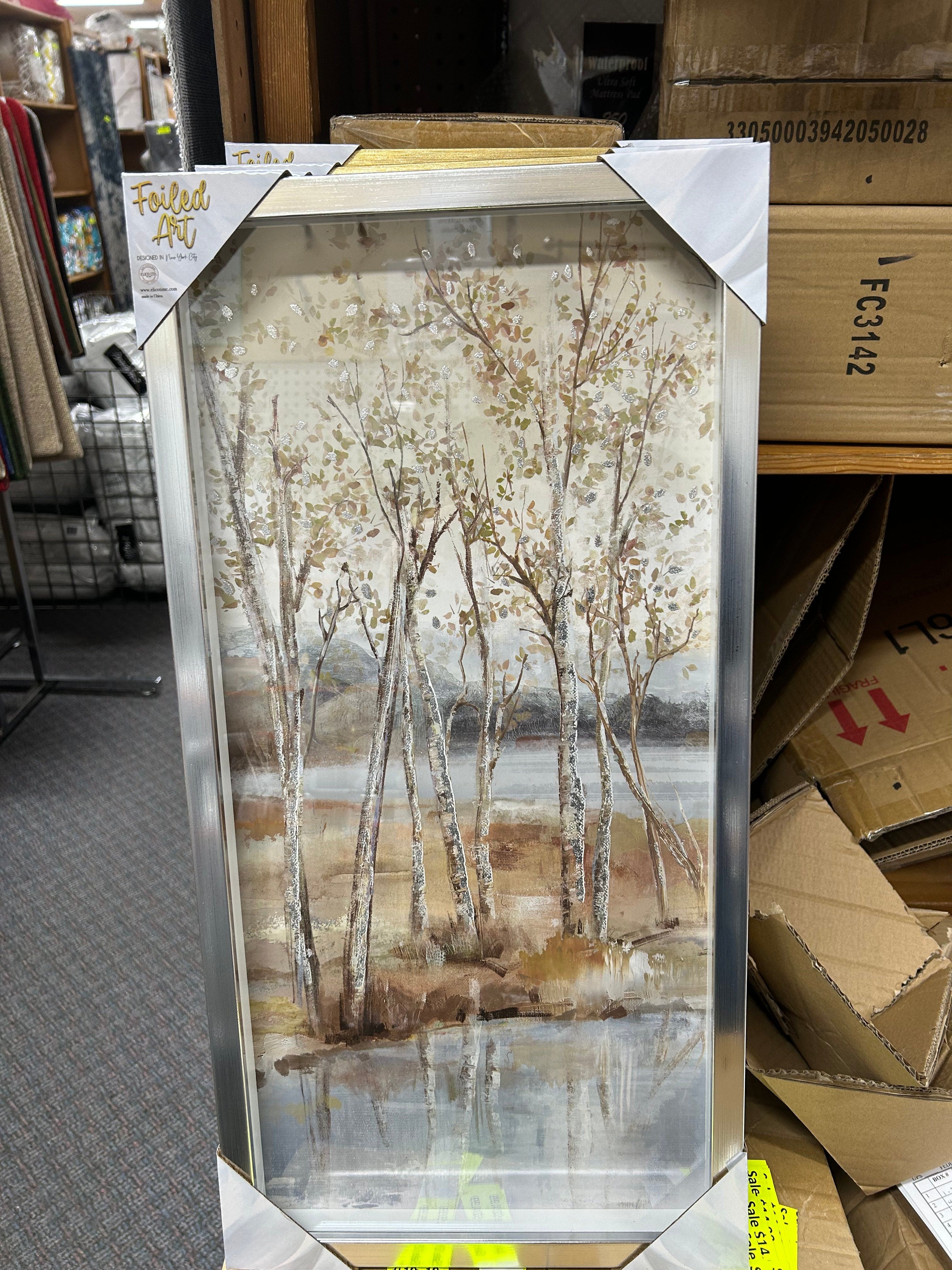 Linen World Golden Branch Beautiful Framed Foil Art in Shadow Box