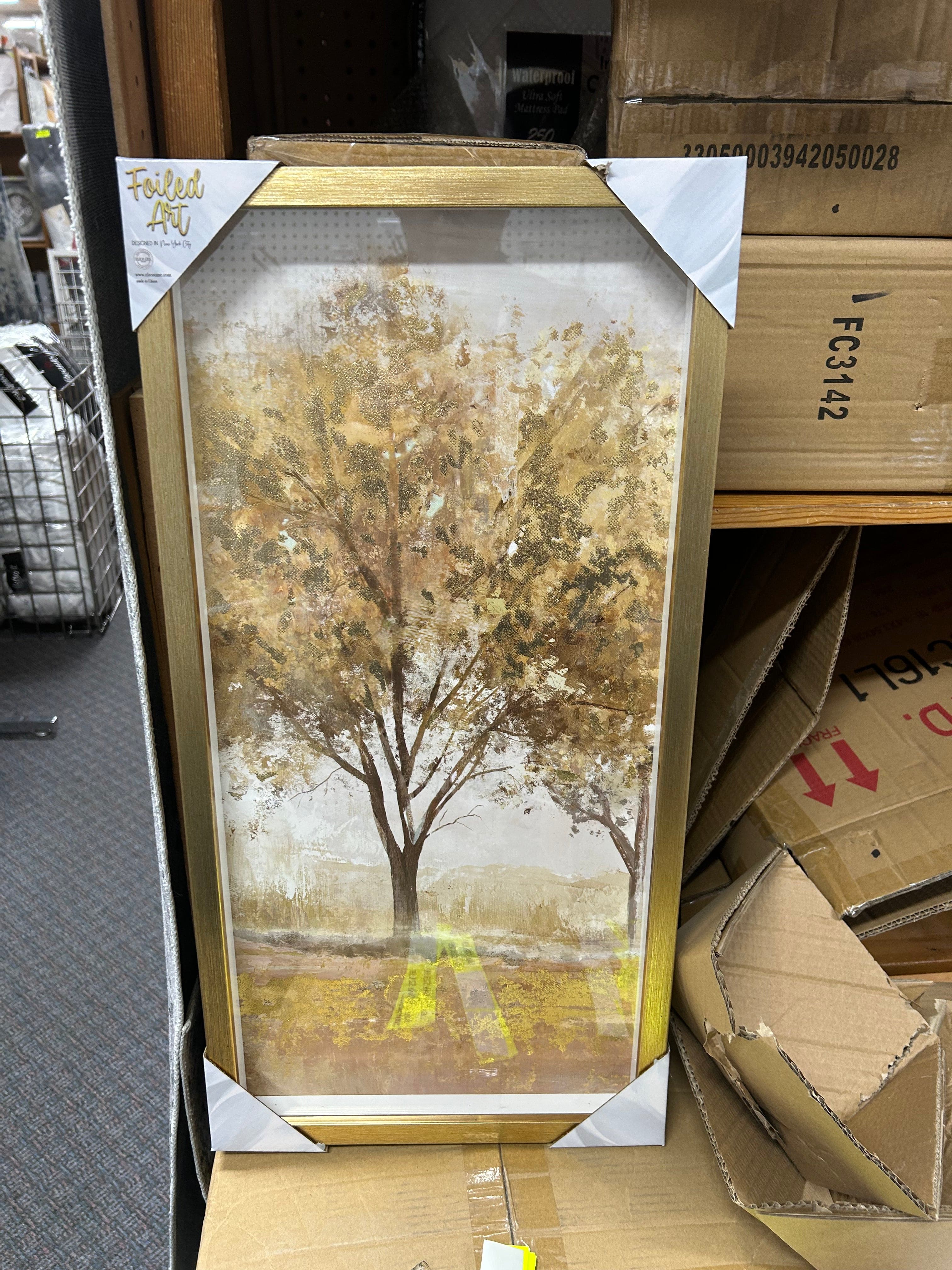 Linen World Golden Tree Beautiful Framed Foil Art in Shadow Box