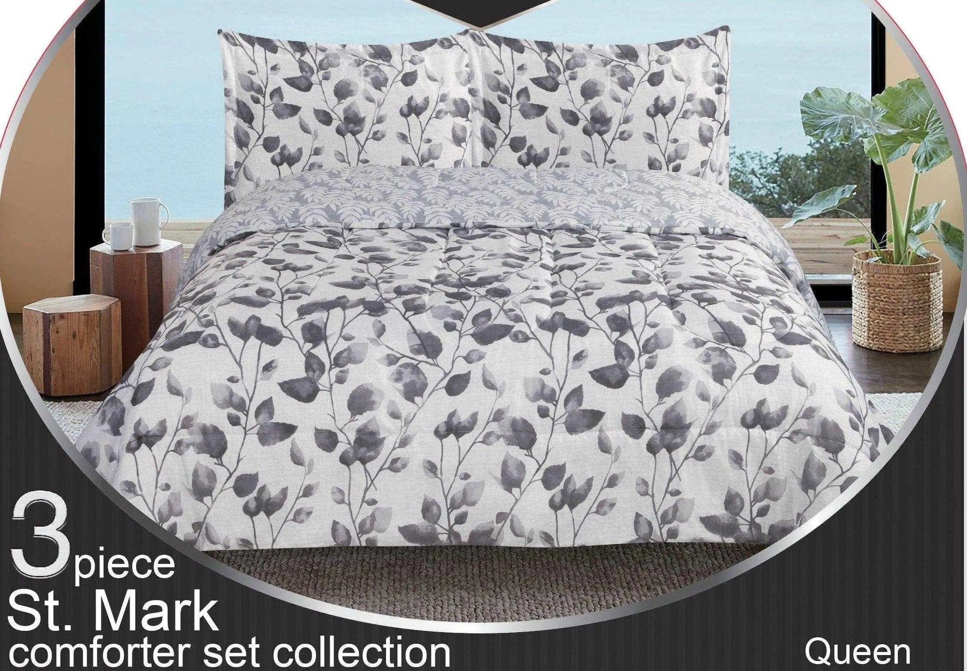 Linen World Quilts & Comforters Gray/White / Queen 3 PC "St. Marks" Queen/King Comforter Set