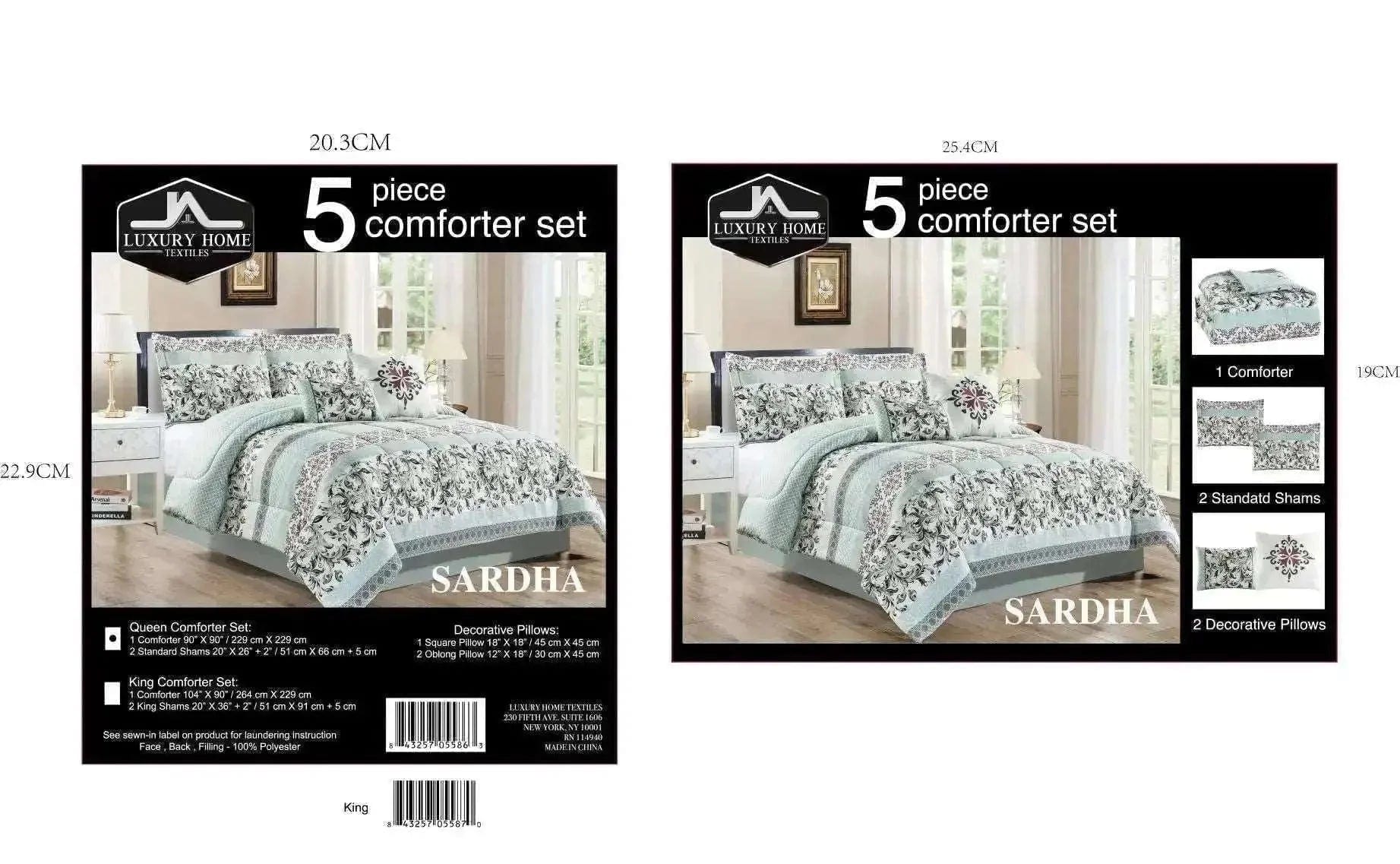 Linen World Comforter Set King 5 PC Oversized Comforter Set "Sardha"