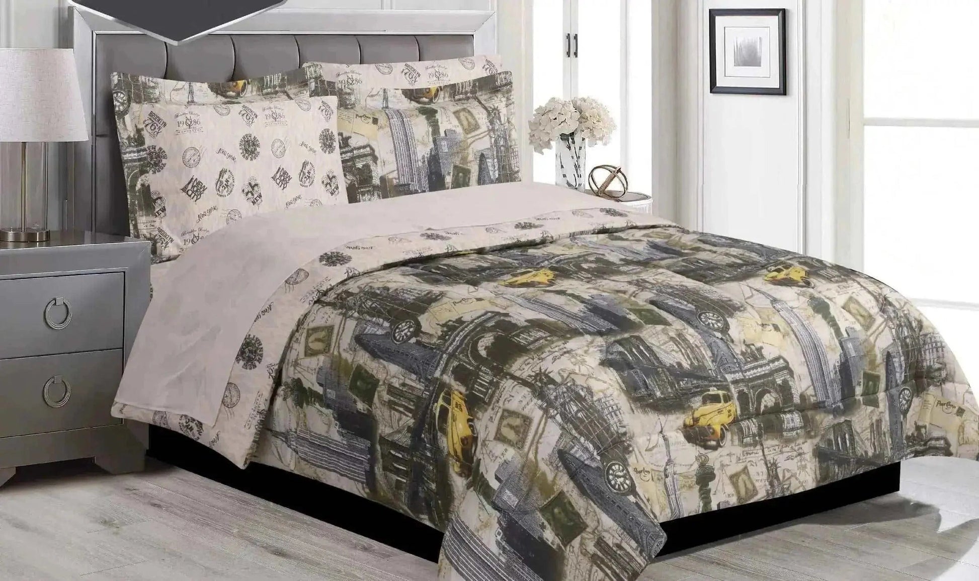Linen World Comforter Set King / New York City 7 Piece Bed in a Bag King or Queen Sized