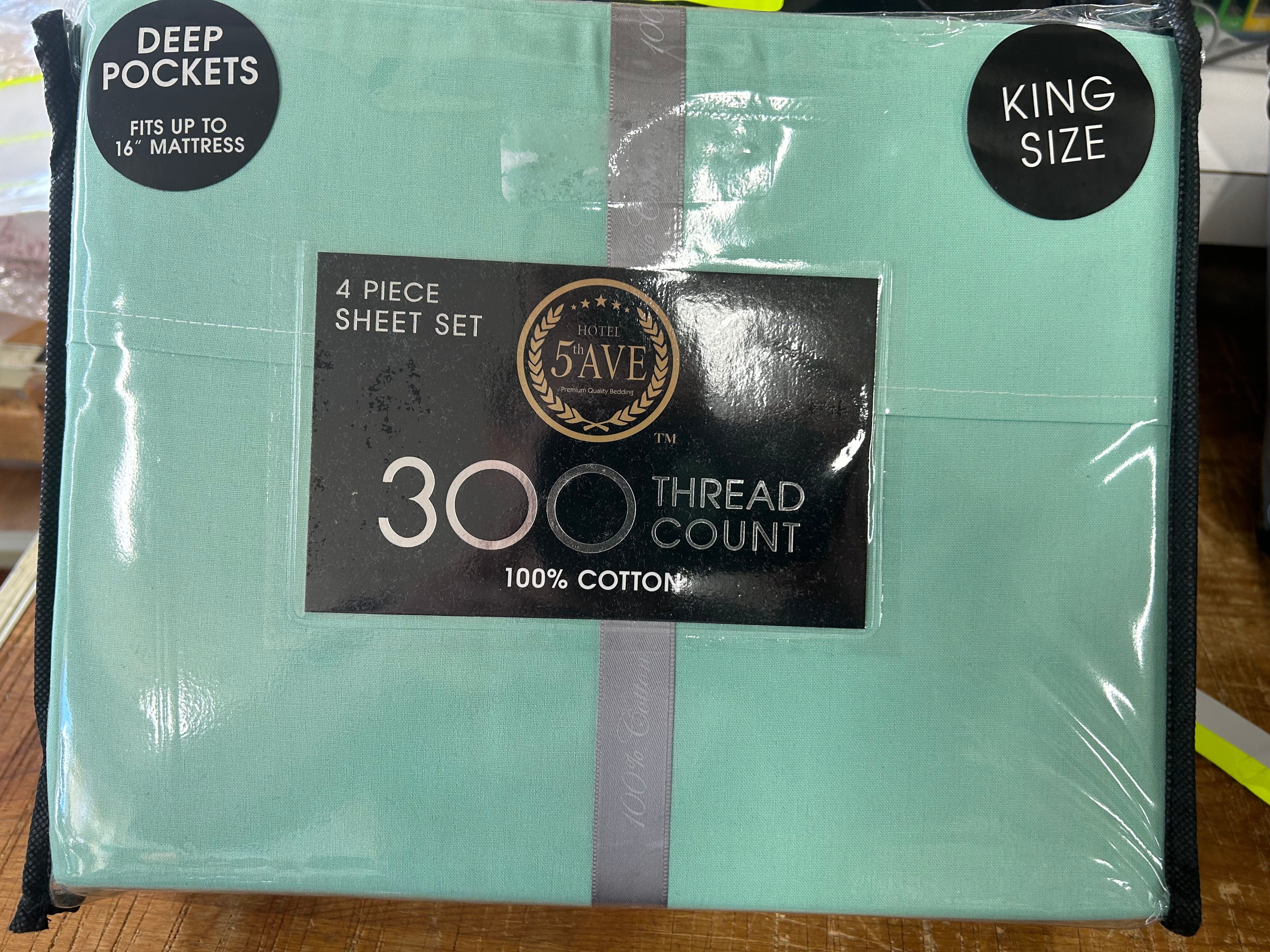 Linen World King / Teal 300 Thread Count 100% Cotton Deep Pocket Sheet Set - Queen and King