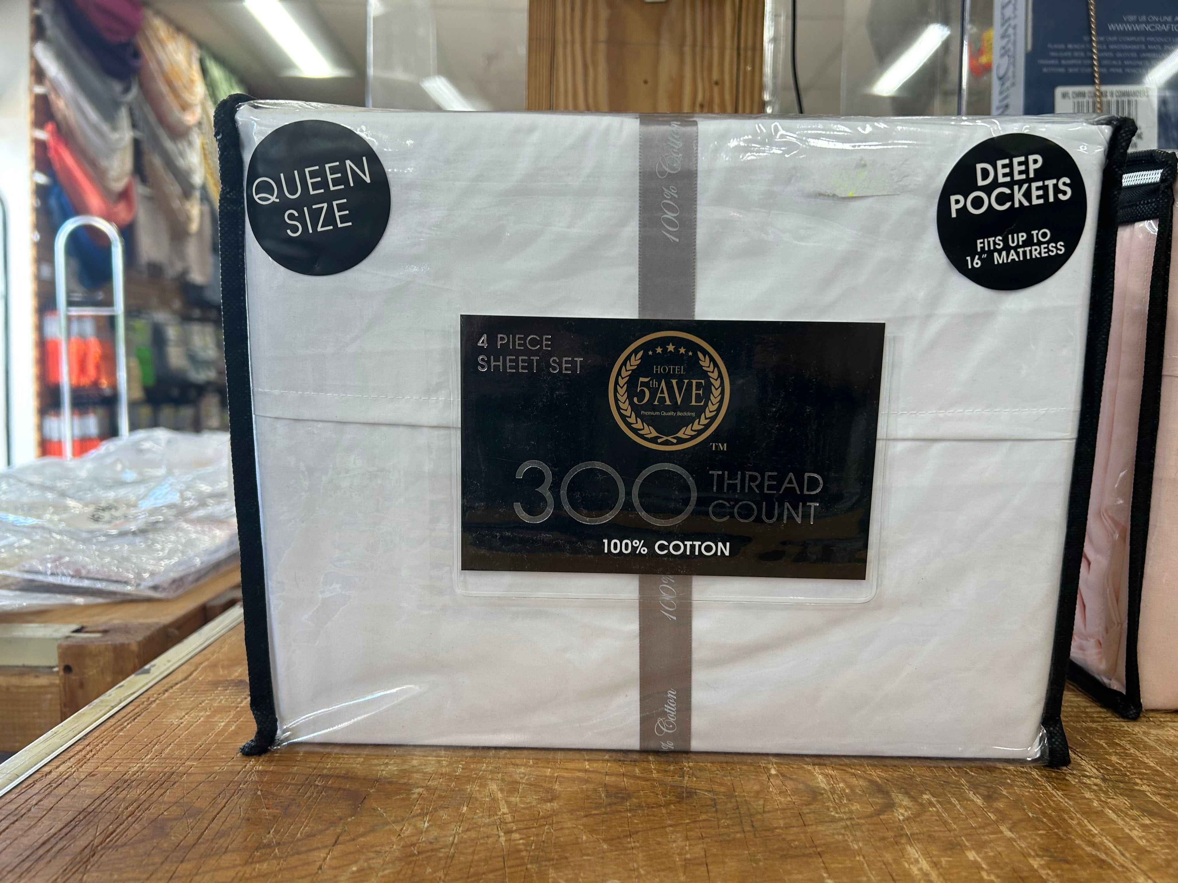Linen World King / White 300 Thread Count 100% Cotton Deep Pocket Sheet Set - Queen and King
