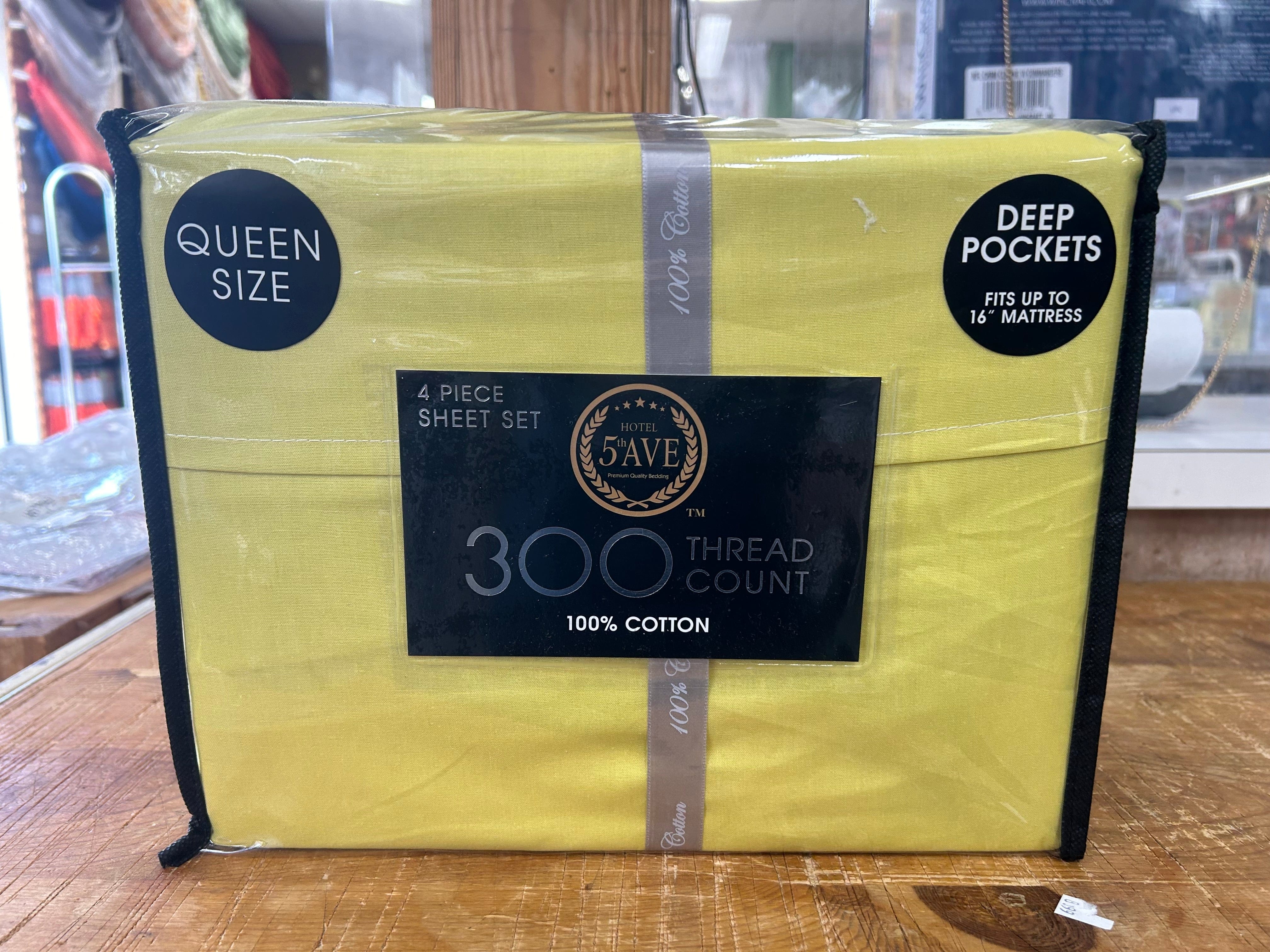 Linen World King / Yellow 300 Thread Count 100% Cotton Deep Pocket Sheet Set - Queen and King