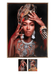 Linen World Large Framed Glossy Woman With Beads and Gold Frame