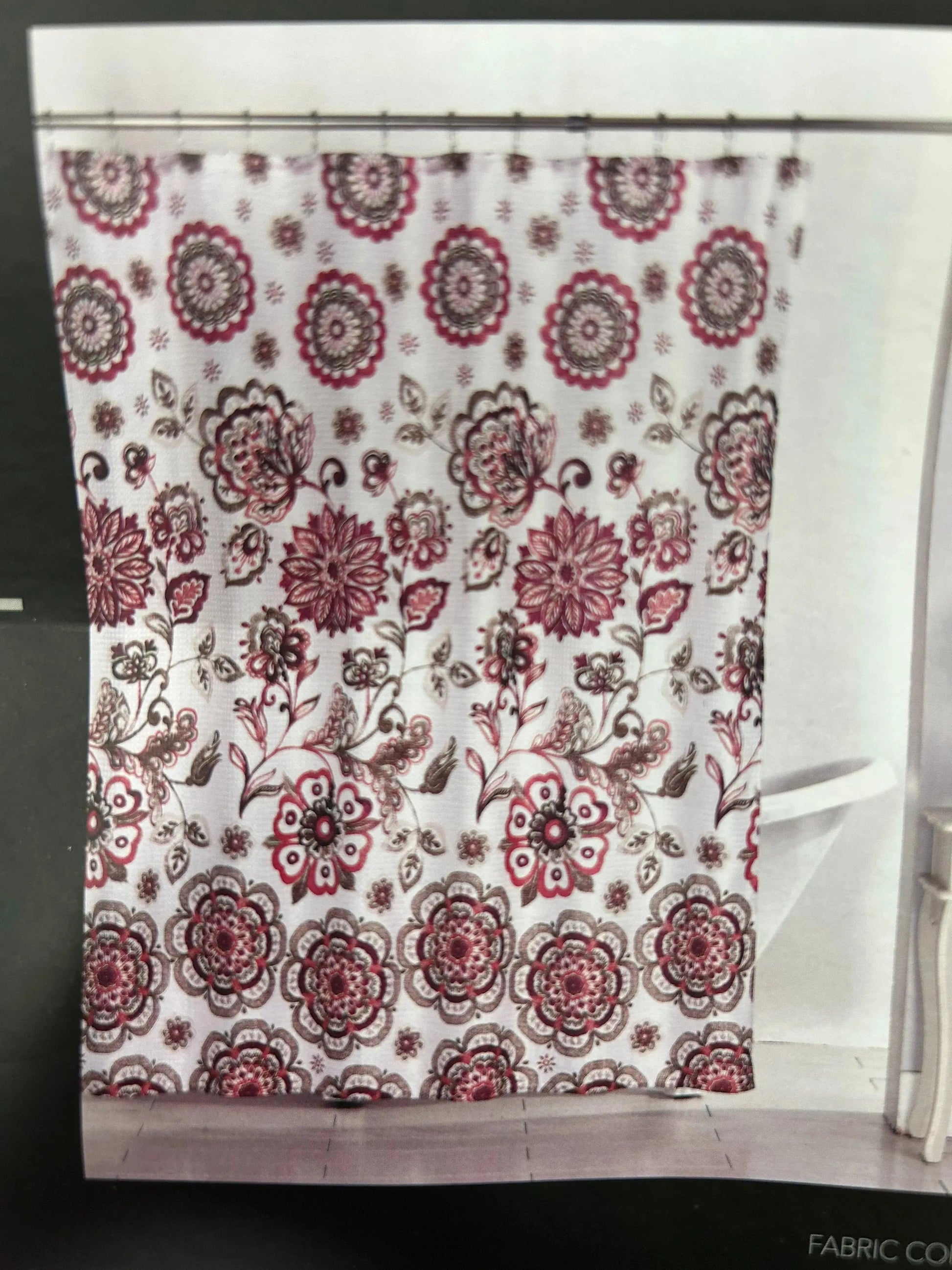 Linen World Magenta Flowers 13pc Fabric Shower Curtain and 12 shower hooks