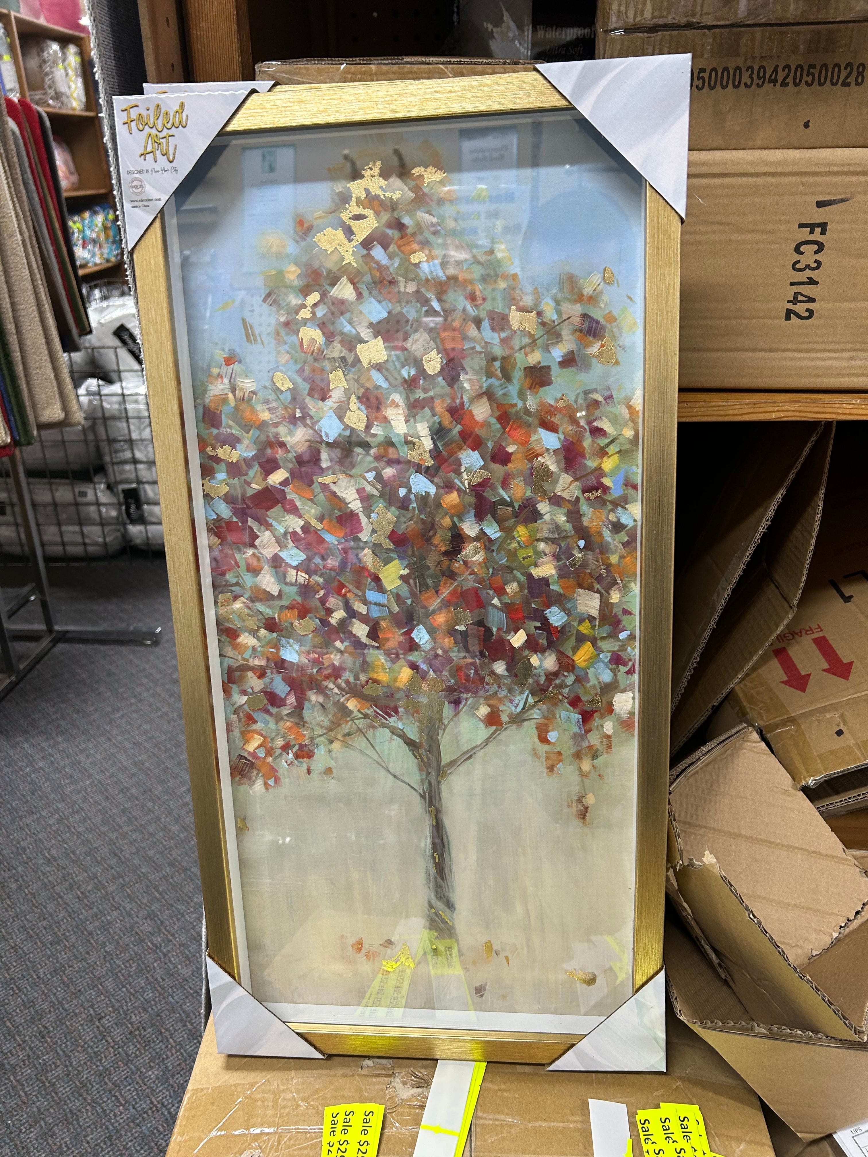 Linen World Multicolor Tree Beautiful Framed Foil Art in Shadow Box