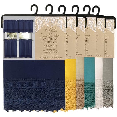 Linen World Navy 3 PC Kitchen Curtain with Straight Top Valance