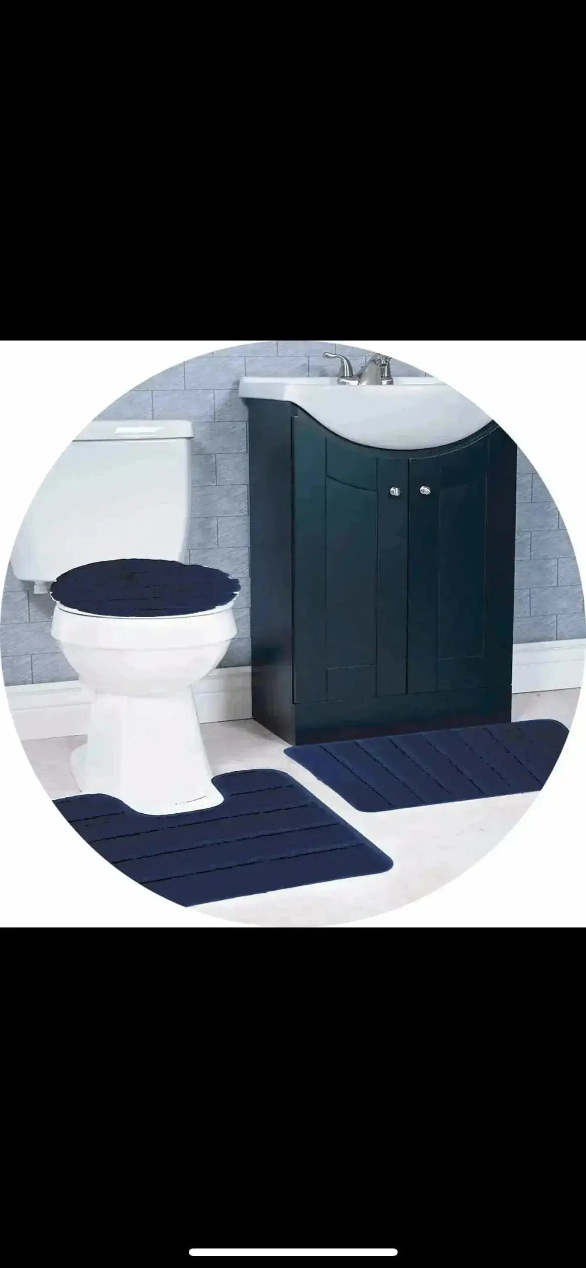 Linen World Bath Mats & Rugs Navy Atlanta 3-Piece Non-Slip Striped Tufted Bath Rug Set