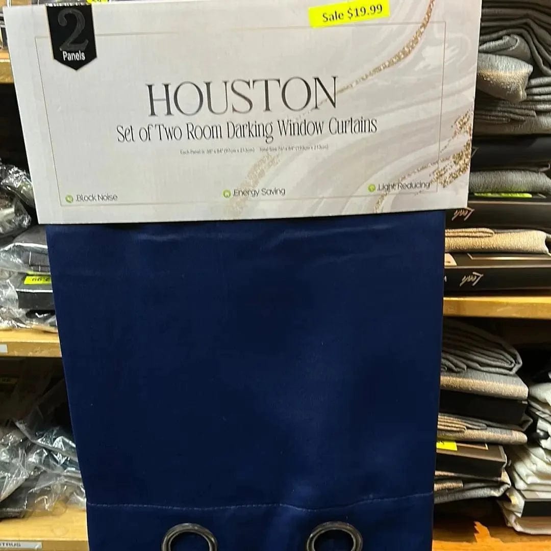 Linen World Curtains Navy Blue "Houston" Faux Silk Blackout Curtain Pair