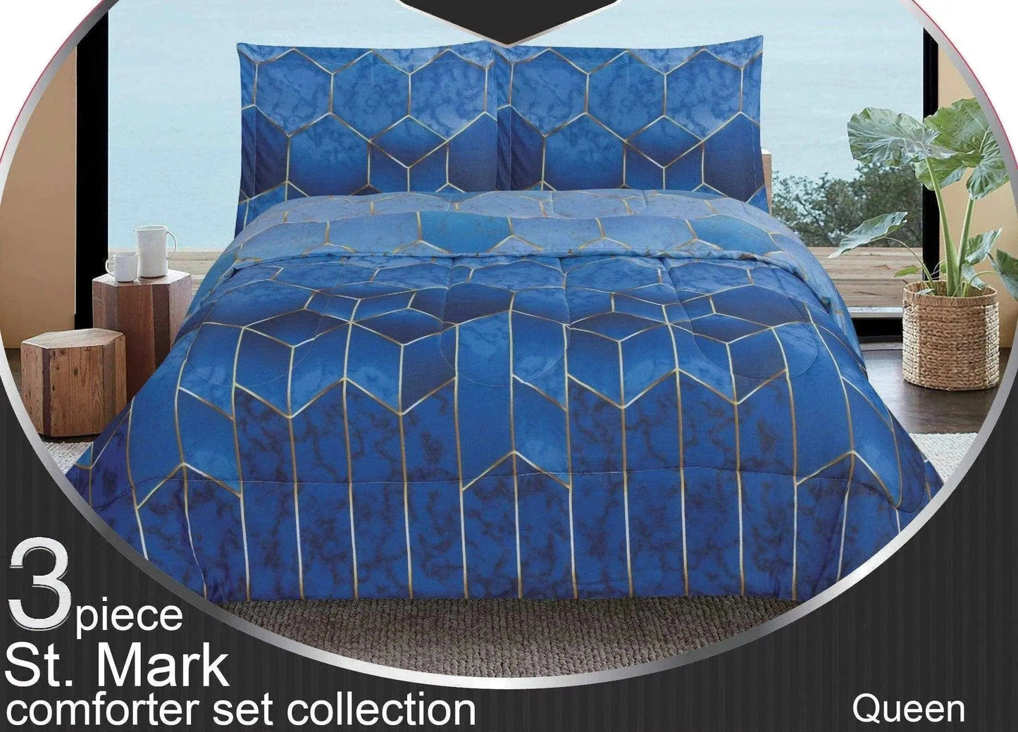 Linen World Quilts & Comforters Navy/Gold / Queen 3 PC "St. Marks" Queen/King Comforter Set