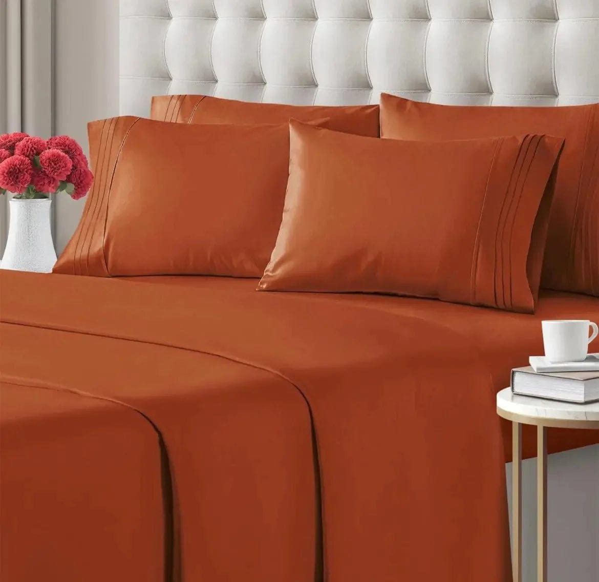 Linen World Bed Sheets Orange / King “Winston” 800 Collection 6 pc Deep Pocket Sheet Set in All Sizes