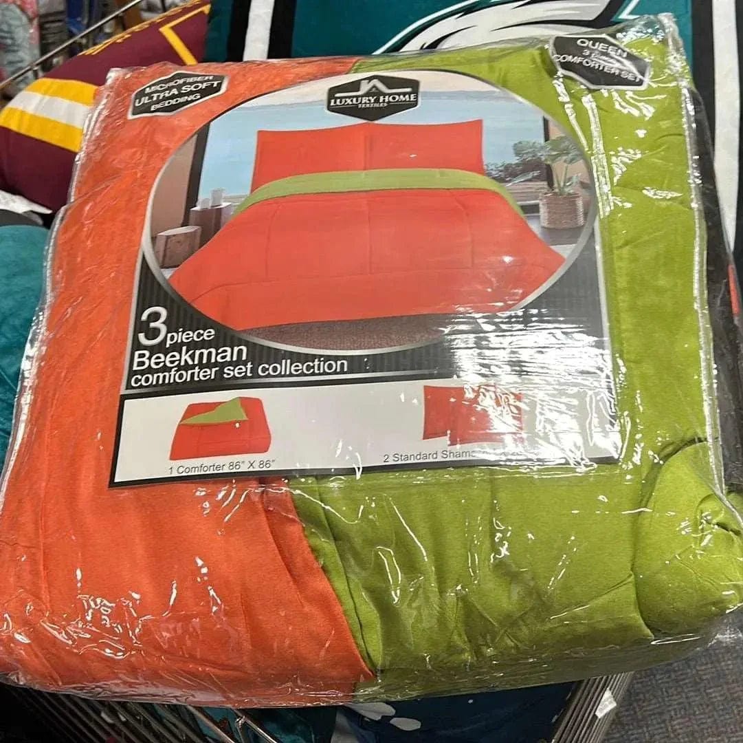 Linen World Orange/Lime Green / Queen 3 PC “Beekman” Reversible Comforter Set Queen/King