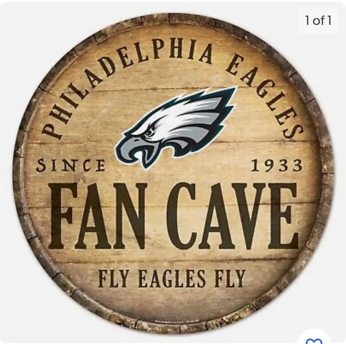 Linen World Philadelphia Eagles NFL “FAN CAVE” 14" ROUND SIGN