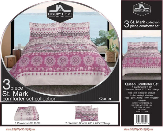 Linen World Quilts & Comforters Pink geometry / Queen 3 PC "St. Marks" Queen/King Comforter Set