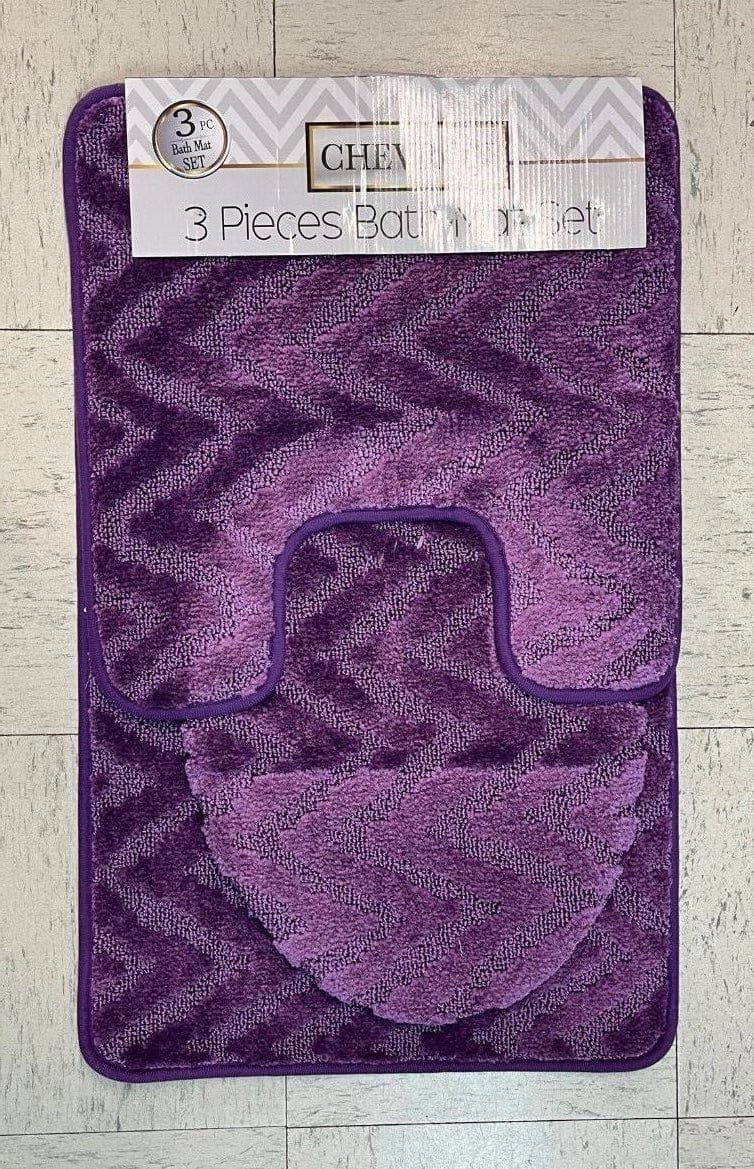Linen World Purple Chevron 3 Piece Sculptured Rug Set