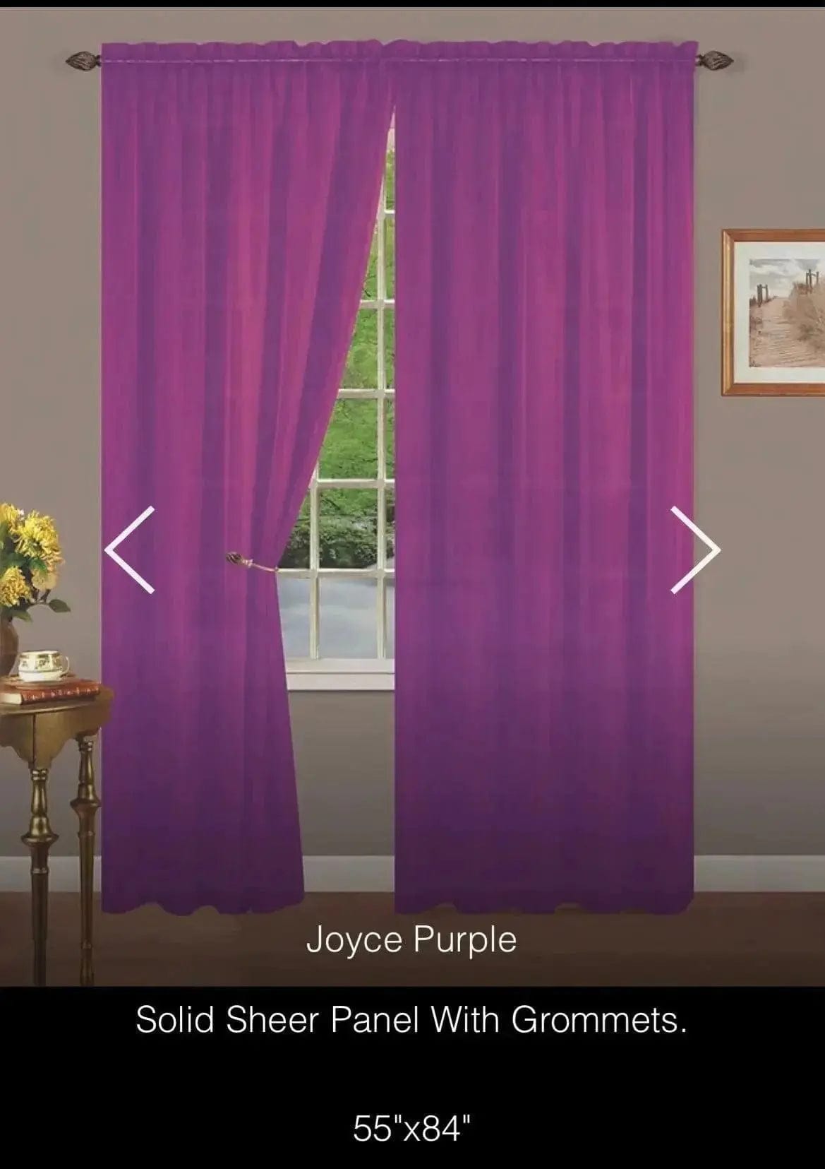 Linen World Purple “Linda” Sheer Curtain Panel