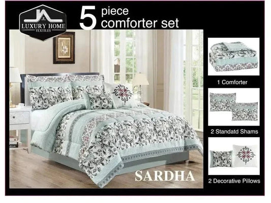 Linen World Comforter Set Queen 5 PC Oversized Comforter Set "Sardha"