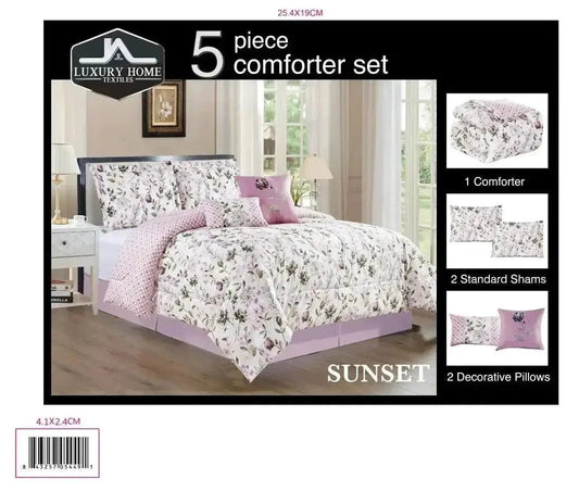 Linen World Comforter Set Queen 5 PC Oversized Comforter Set "Sunset"
