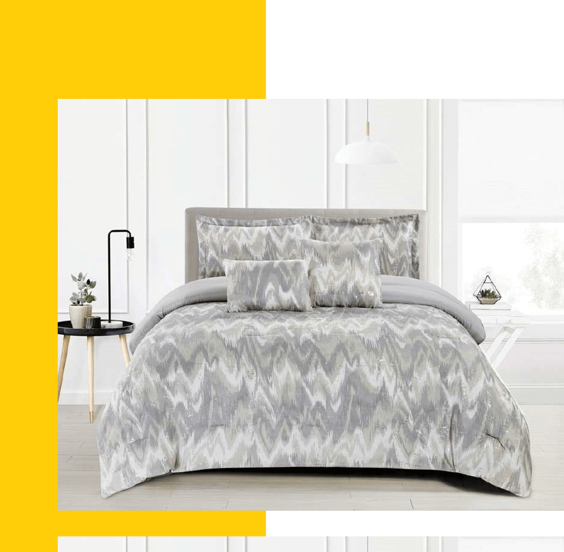 Linen World Comforter Set Queen 5 PC Oversized Metallic Comforter Set