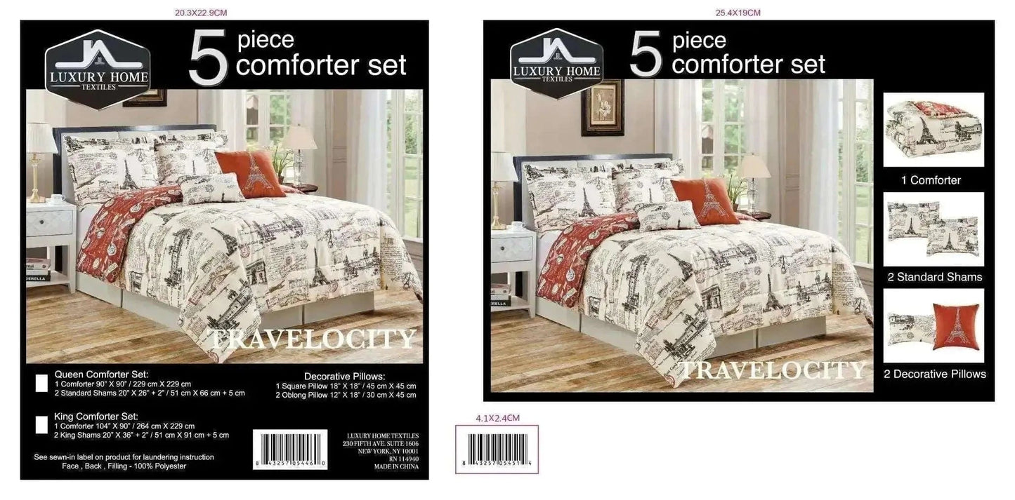 Linen World Queen 5 Piece Oversized Comforter Set "Travelocity"