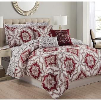 Linen World Queen 'ASHLAND' 9pc Oversized Printed Reversible Comforter Set