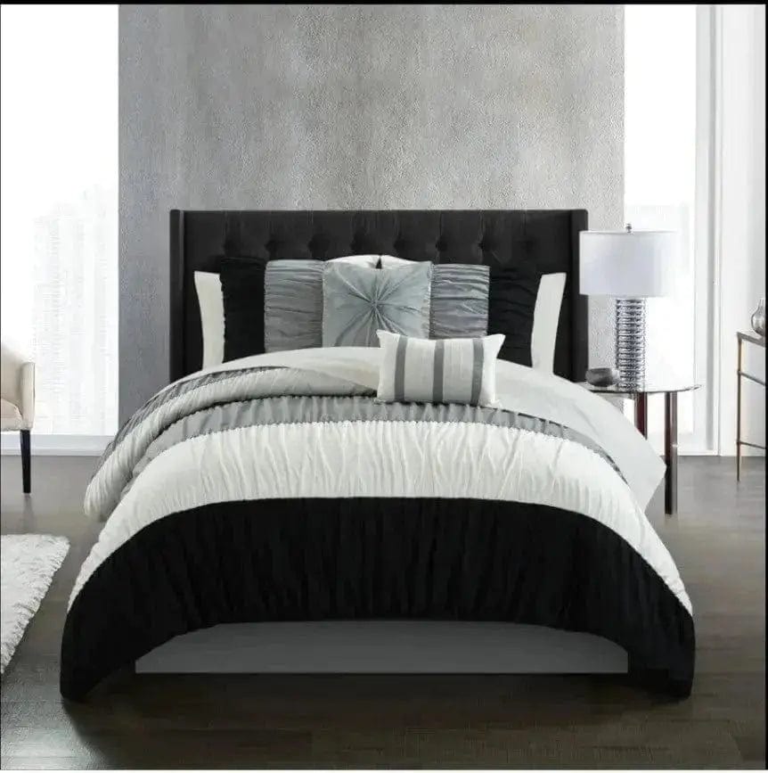 Linen World Queen / Black Faye 9 PC Oversized Comforter Set