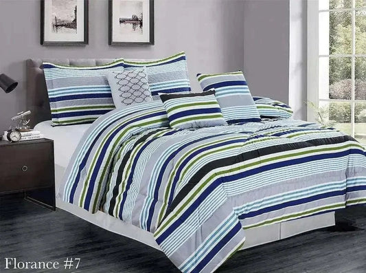 Linen World Comforter Set Queen "Florence" Striped 7 PC Comforter Set -King and Queen Sized