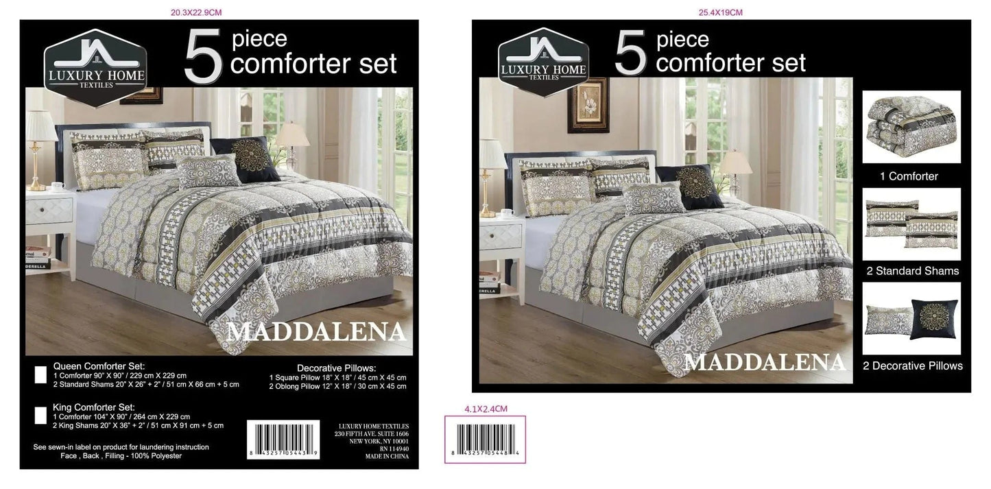 Linen World Comforter Set Queen "Maddalena" Oversized 5 PC Comforter Set