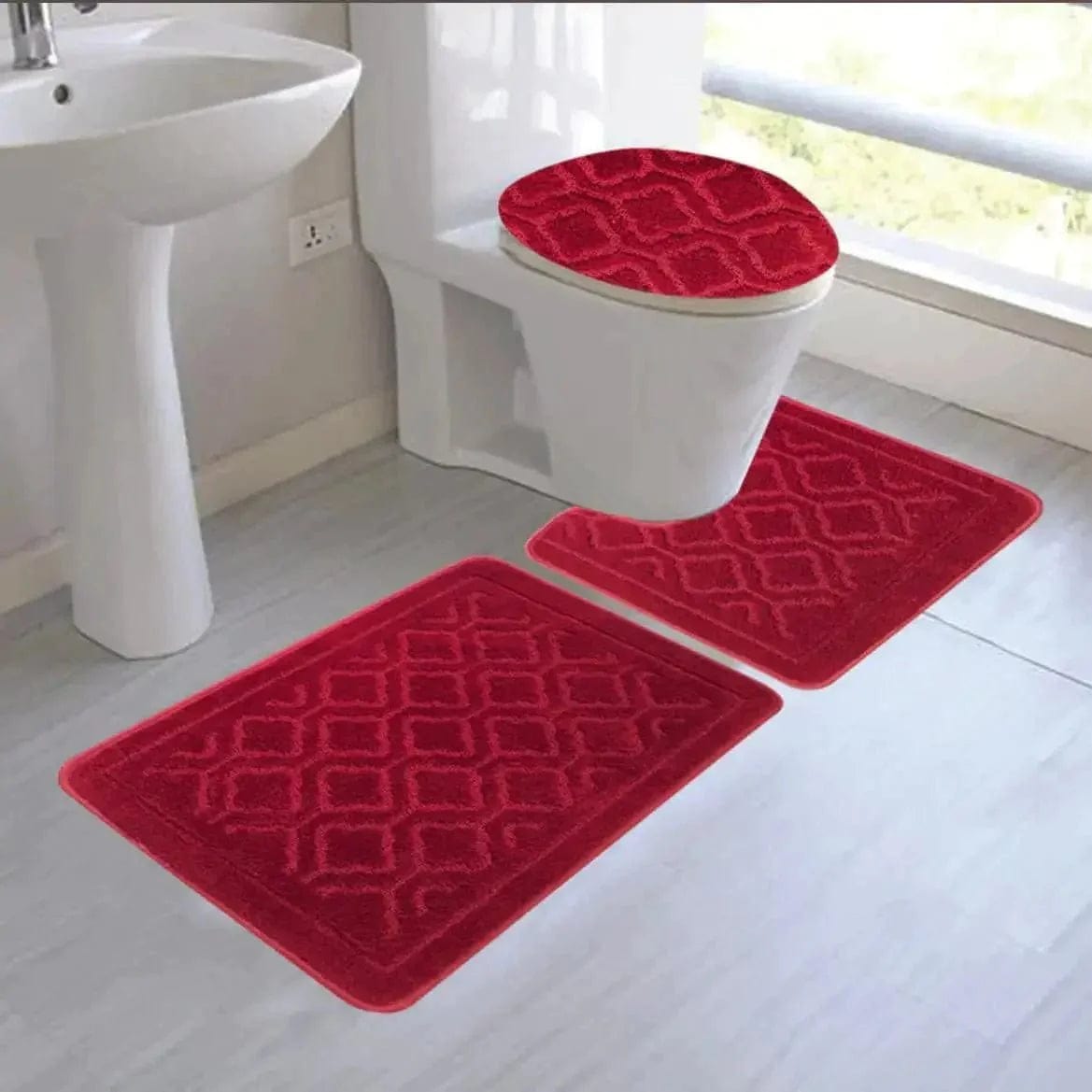 Linen World Bath Mats & Rugs Red Catherine 3 pc Mega Bathroom Rug Set