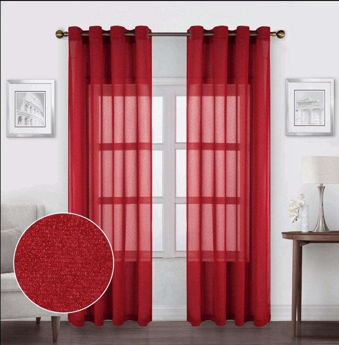Linen World Red “Esperanza” Sparkly Sheer Panel