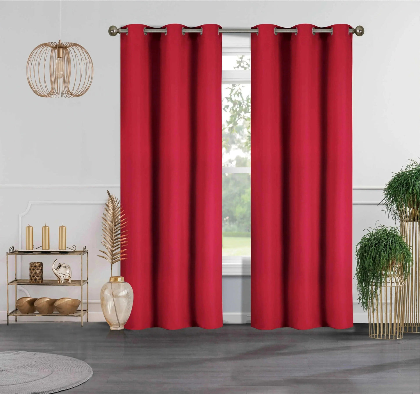 Linen World Curtains Red "Houston" Faux Silk Blackout Curtain Pair