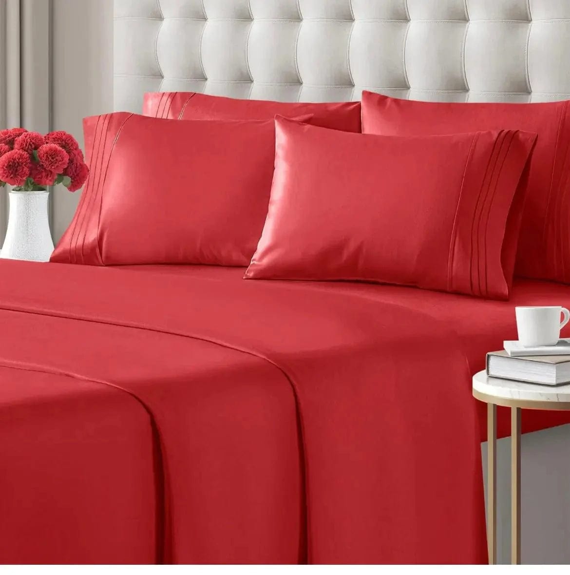 Linen World Bed Sheets Red / King “Winston” 800 Collection 6 pc Deep Pocket Sheet Set in All Sizes