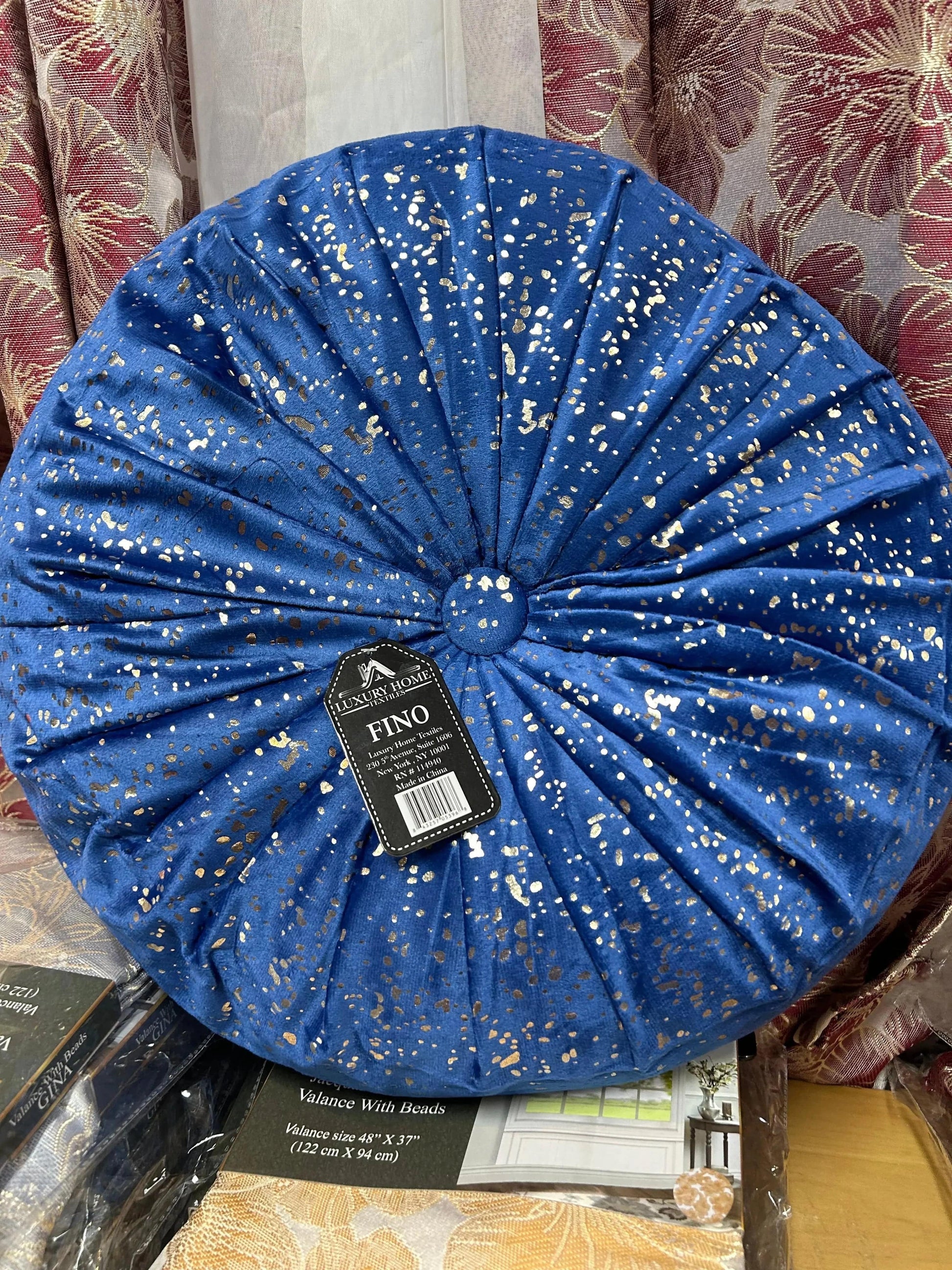 Linen World Royal Blue / Gold Speckled 16” Round Throw Pillow