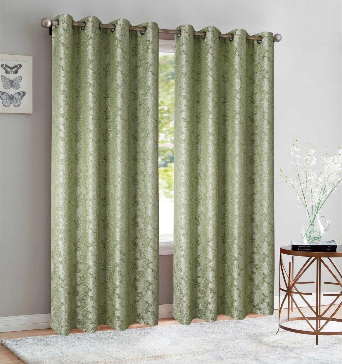Linen World Sage / 63” Jolene Jacquard Curtain Panel with Grommets in 63" and 84"