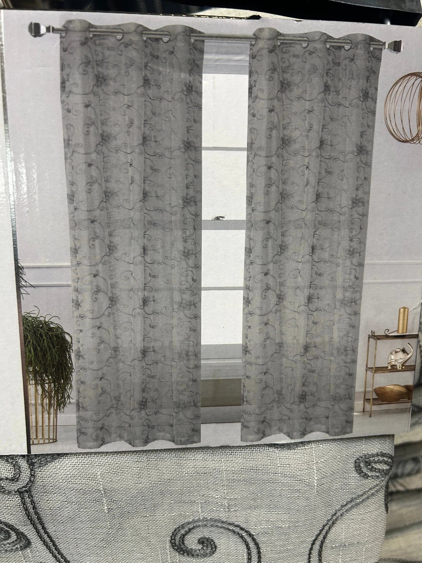 Linen World ‘Sandy’ 2 Pack Faux Linen Embroidered Sheer Curtain Panels