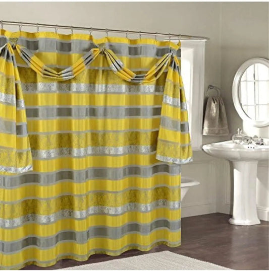 Linen World Shower Curtain and Scarf Venezia Yellow Shower Curtain with Scarf