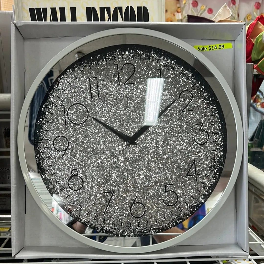 Linen World Silver 14” Sparkly Clock