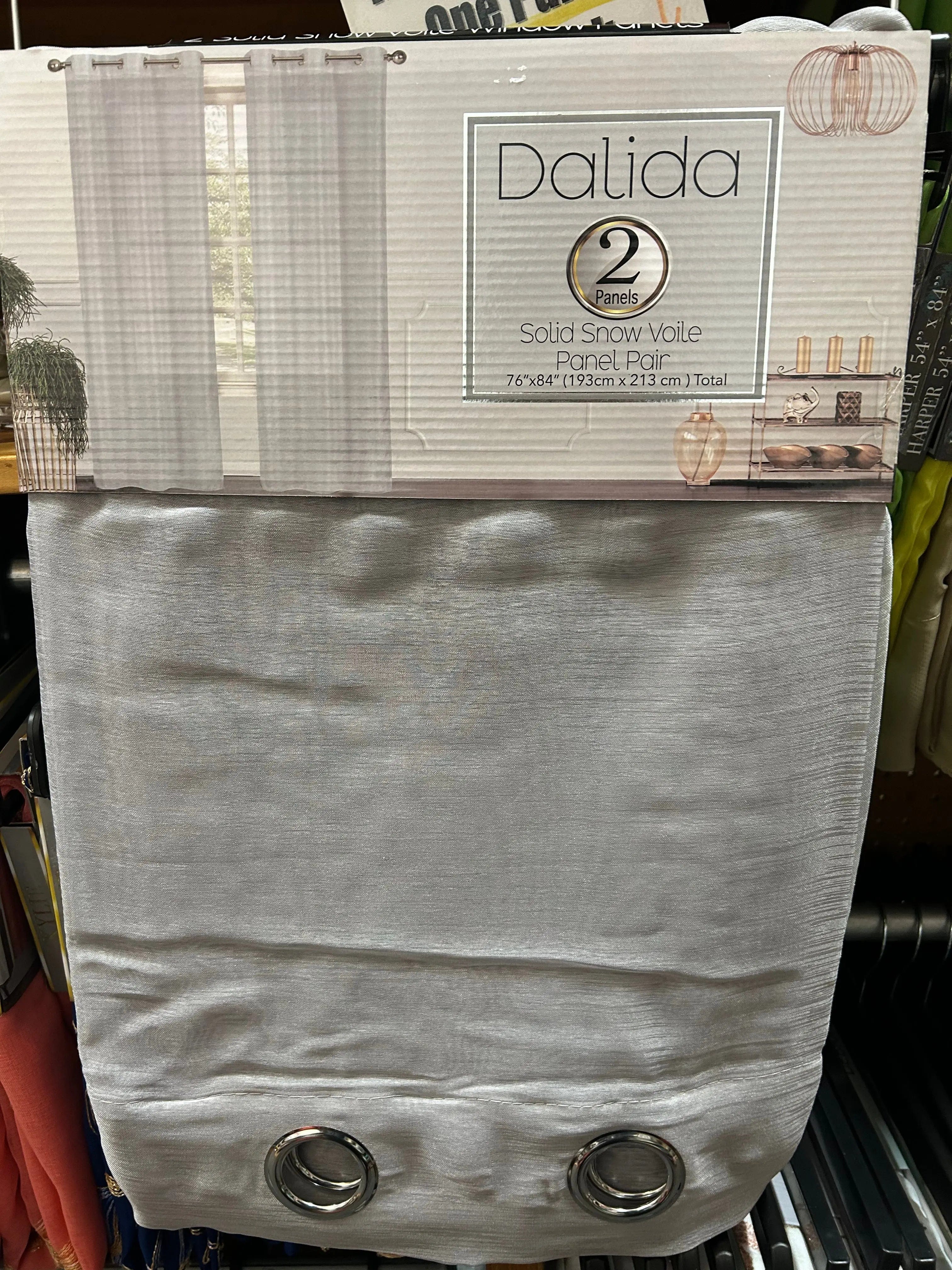 Linen World Silver 2 Pack “Dalida” Solid Snow Voile Curtain Panels