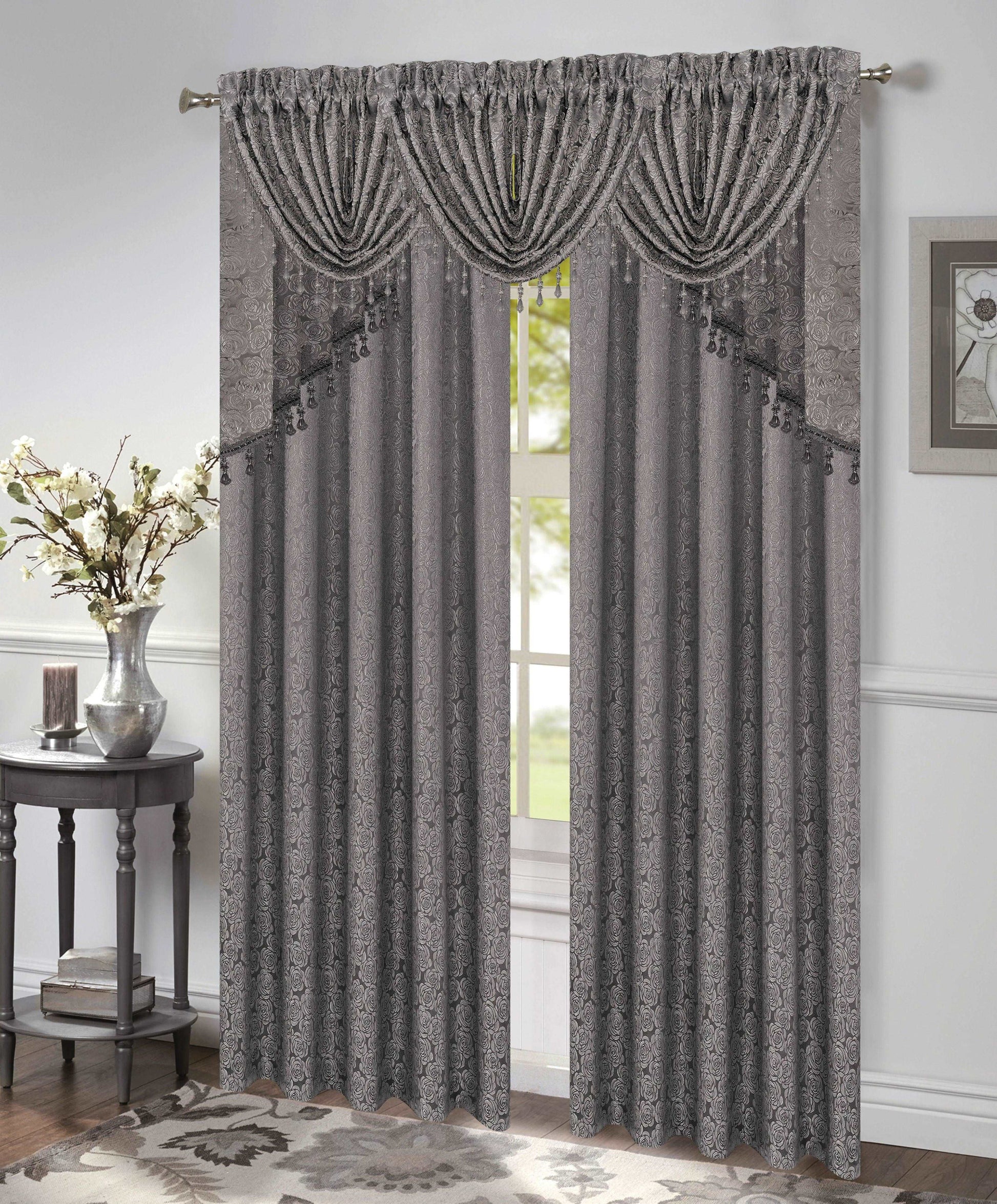Linen World Home & Garden Silver “Angelina “ flower curtain panel