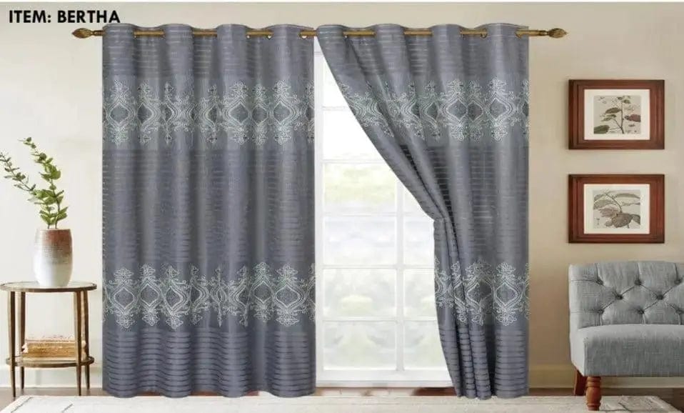 Linen World Silver “Bertha” embroidered curtain panel and silk backing