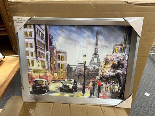 Linen World Silver / Eiffel Tower Framed Foil Art City Scene