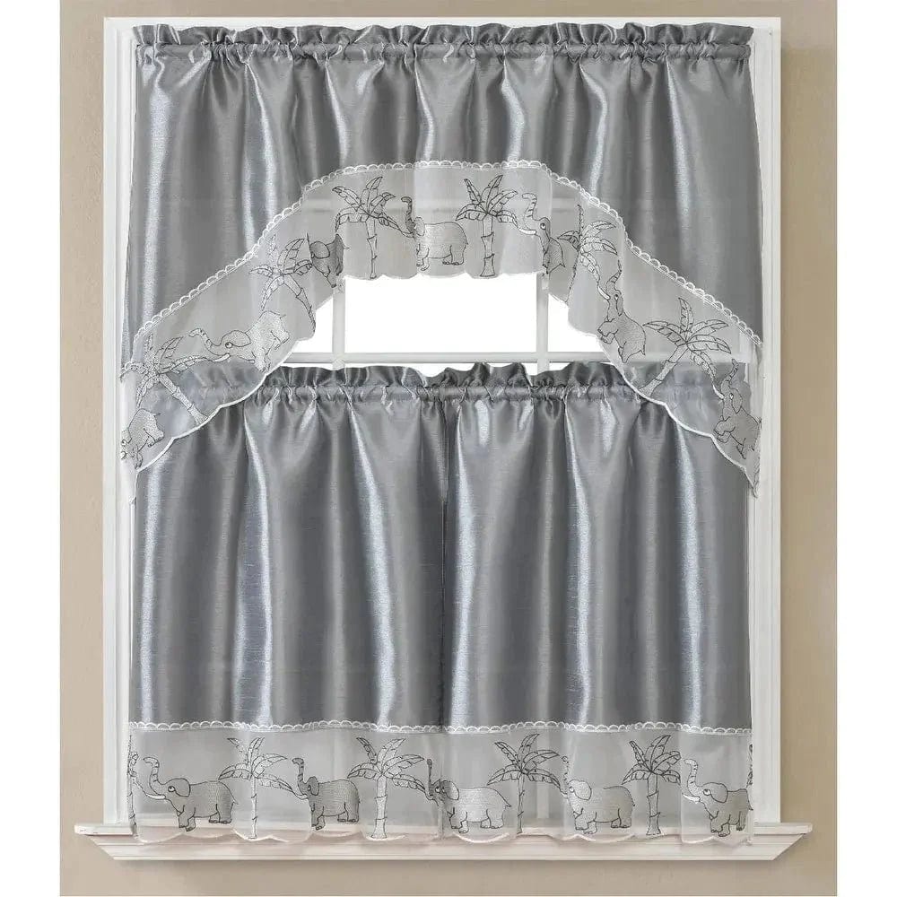 Linen World Silver Elephant Kitchen Curtain, swag and valance