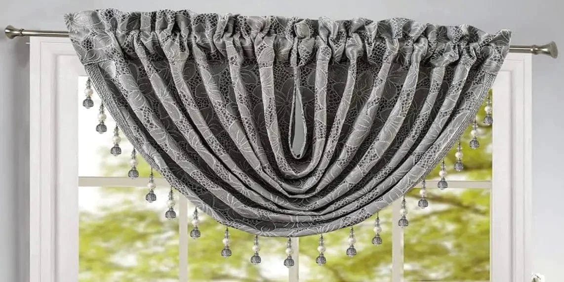 Linen World Silver “Roxanne” Flowered Rod Pocket Valance